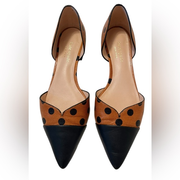 Kate Spade New York Polka Dot D’Orsay Flats Black & Brown Pointed Toe sz 6 - Picture 2 of 6